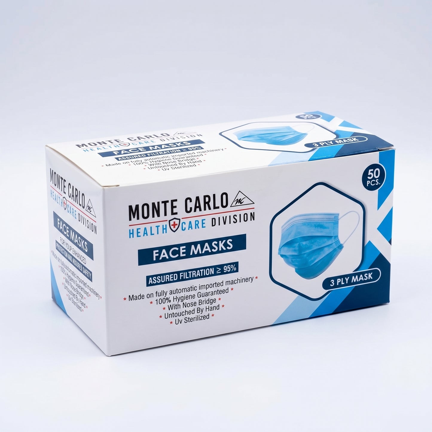 Face Masks | Monte Carlo | Filtration ≥ 95% | Pack of 100