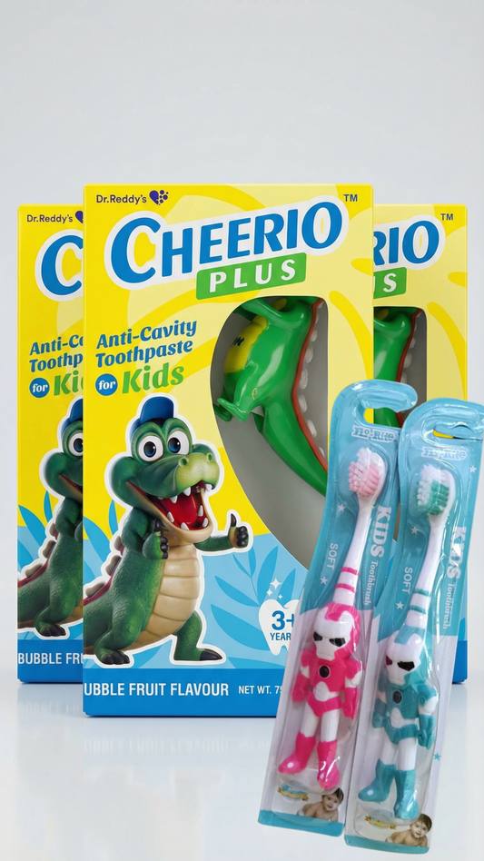 Dr. Reddy’s Cheerio Plus Kids Oral Care Combo- Daily Use Paste (3 Toothpaste + 2 Toothbrush)