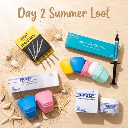 Summer LOOT - Day 2 | 5 DIA Burs + 10 Denture Boxes + 1 D-Pulp Devitaliser + 2 Etching Gels + 4 Tokuyama Bulk Flows